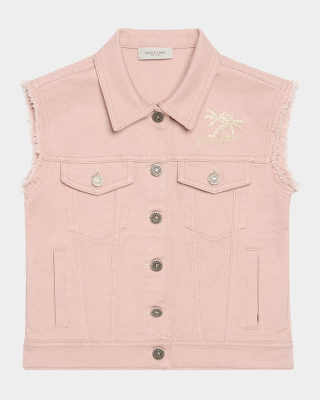 Girl's Journey Sleeveless Denim Jacket with Embroidery, Size 4-12
